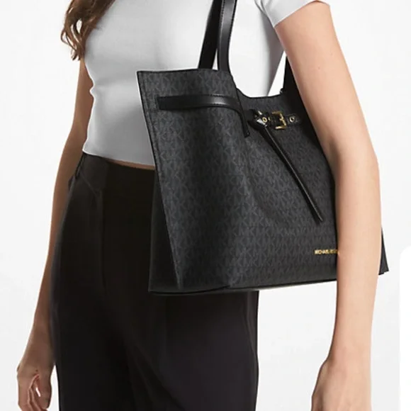 MICHAEL KORS BLACK SIGNATURE COLOR Emilia Large Logo Tote Bag